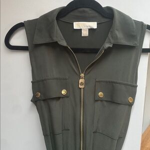 Michael Kors Sleeveless Zip-Front cropped wide leg jumpsuit in Olive Green